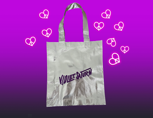 Chrome Silver Tote Bag (Violet Saturn)